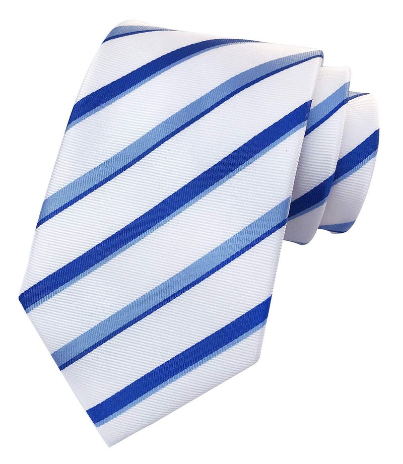 Secdtie Men's Slim White Blue Ribbed Graduation Ties Clip on Casual Party Wedding Necktie - Image 1